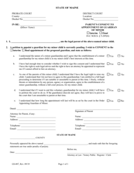 Document preview: Form GS-007 Parent's Consent to Appointment of Guardian of Minor - Maine
