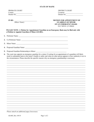 Document preview: Form GS-003 Motion for Appointment of Guardian of Minor on an Emergency Basis - Maine