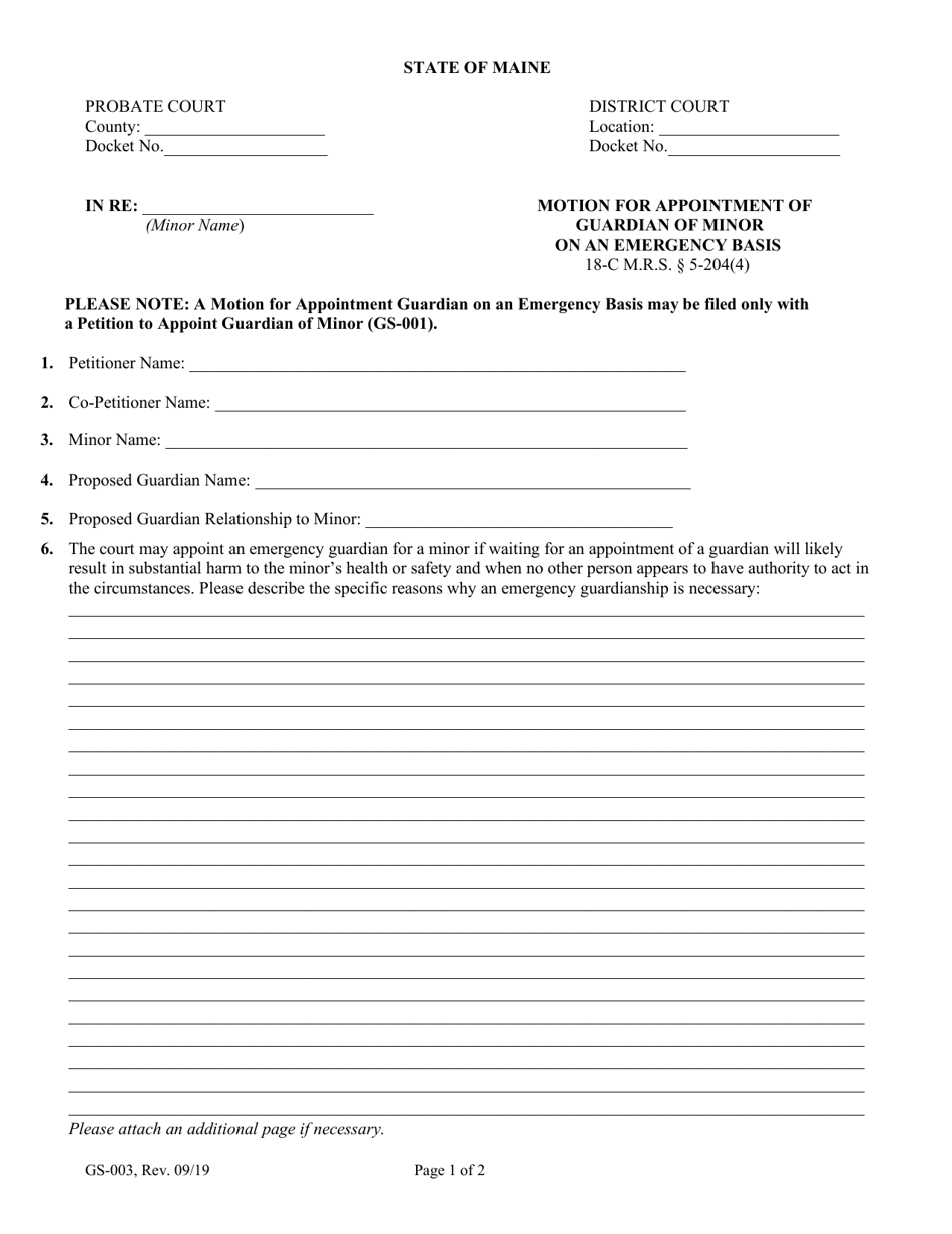 Form GS-003 - Fill Out, Sign Online and Download Fillable PDF, Maine ...