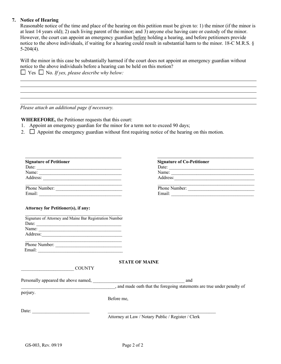 Form GS-003 - Fill Out, Sign Online and Download Fillable PDF, Maine ...