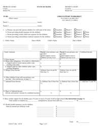 Form GS-017 &quot;Child Support Worksheet&quot; - Maine