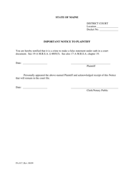 Document preview: Form PA-017 Important Notice to Plaintiff - Maine