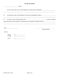 Form SC-001 Statement of Claim (Small Claim) - Maine, Page 2