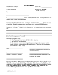 Form MJBVB-20 &quot;Notice of Appeal (Traffic Infraction)&quot; - Maine