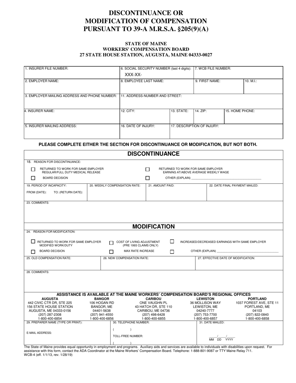 Form WCB-4 - Fill Out, Sign Online and Download Fillable PDF, Maine ...