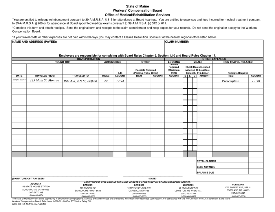 Form WCB-206 - Fill Out, Sign Online and Download Fillable PDF, Maine ...