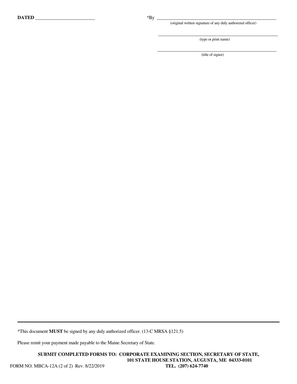 Form MBCA-12A Foreign Business Corporation Amended Application for Authority to Do Business - Maine, Page 2