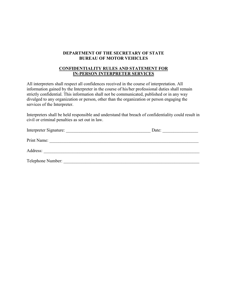 Confidentiality Rules and Statement for in-Person Interpreter Services - Maine, Page 1