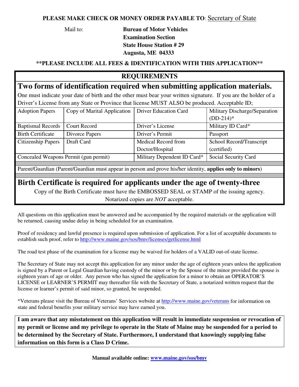 Form MVE-64 Non-commercial Class C Application - Maine, Page 2
