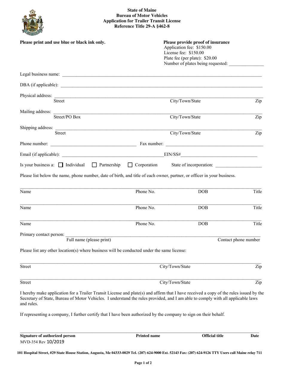 Form MVD354 Download Fillable PDF or Fill Online Application for