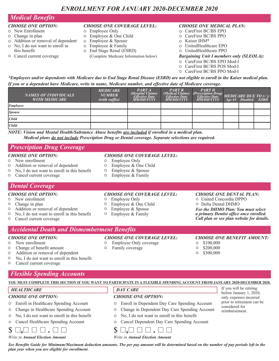 Active Employees Health Benefits Enrollment and Change Form - Maryland, Page 3