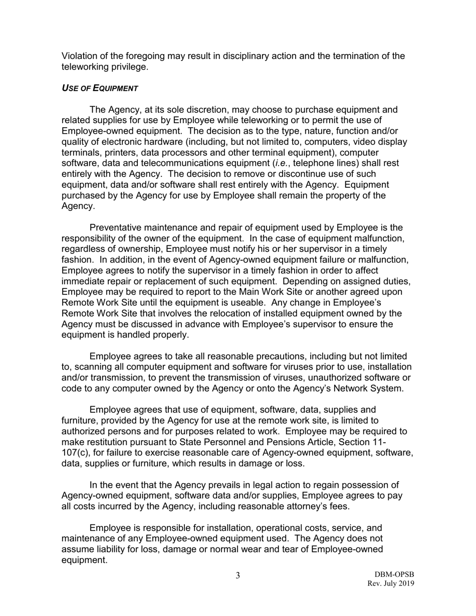 Teleworking Agreement - Maryland, Page 3
