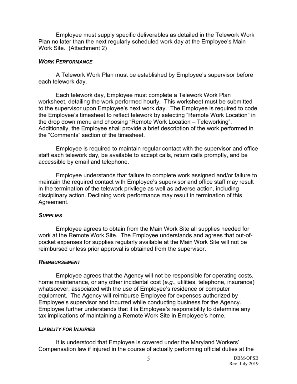 Teleworking Agreement - Maryland, Page 5