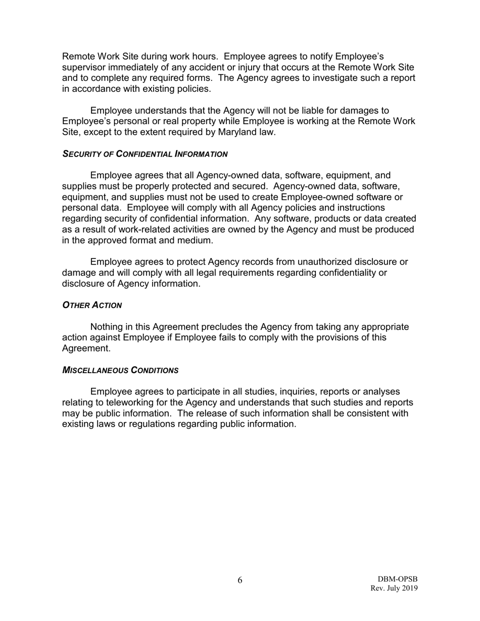 Teleworking Agreement - Maryland, Page 6
