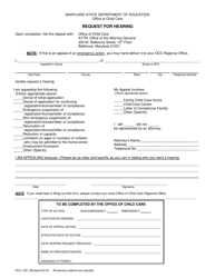 Form OCC1281 &quot;Request for Hearing&quot; - Maryland