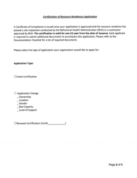 Application for a Recovery Residence Certificate of Compliance - Maryland, Page 2