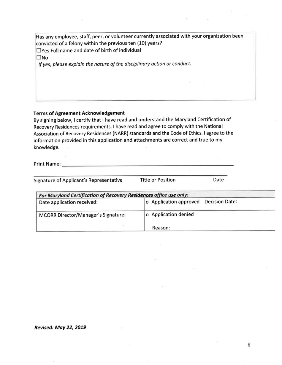 Application for a Recovery Residence Certificate of Compliance - Maryland, Page 8