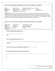 Employment Discrimination/Hostile Work Environment Complaint Form - Maryland, Page 2