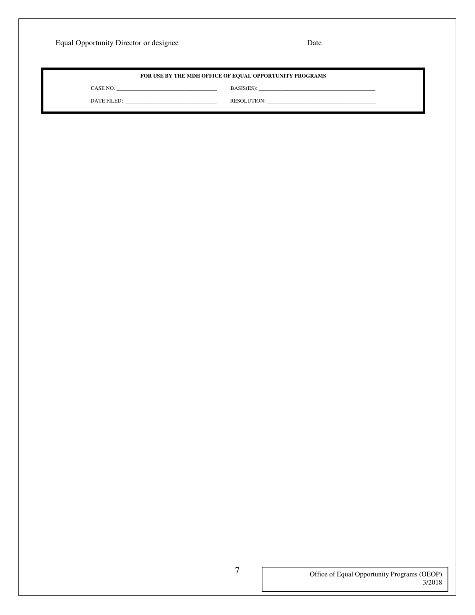 Employment Discrimination / Hostile Work Environment Complaint Form - Maryland, Page 7