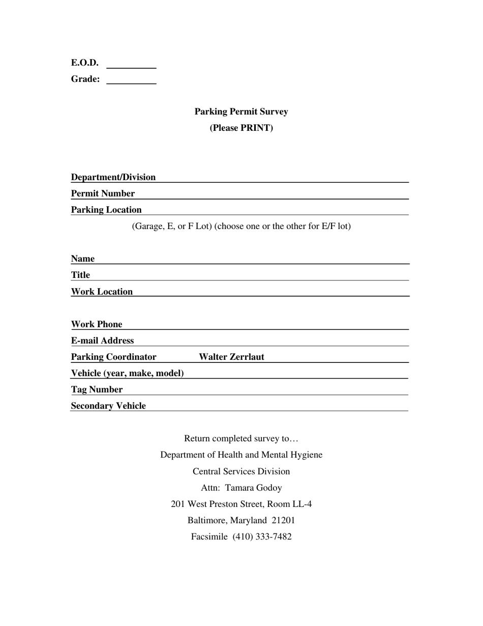 Maryland Parking Permit Survey Fill Out, Sign Online and Download PDF