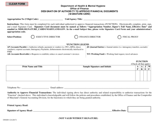 Form DHMH-121 Designation of Authority to Approve Financial Documents (Signature Card) - Maryland, Page 2