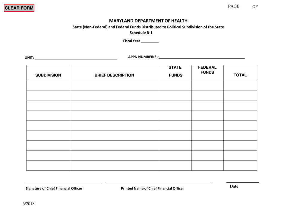 Schedule B-1 State (Non-federal) and Federal Funds Distributed to Political Subdivision of the State - Maryland, Page 1