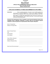 &quot;Application for Renewal of Foreign Bank Representative Office Permit&quot; - Maryland