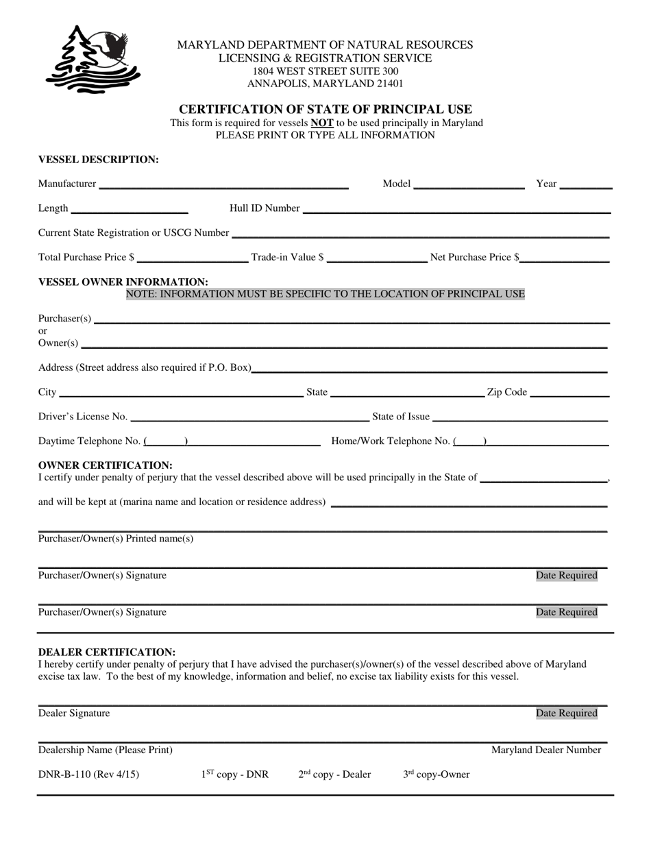 DNR Form B-110 - Fill Out, Sign Online And Download Fillable PDF ...