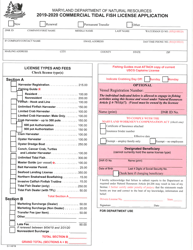 DNR Form C-1 &quot;Commercial Tidal Fish License Application&quot; - Maryland, 2020