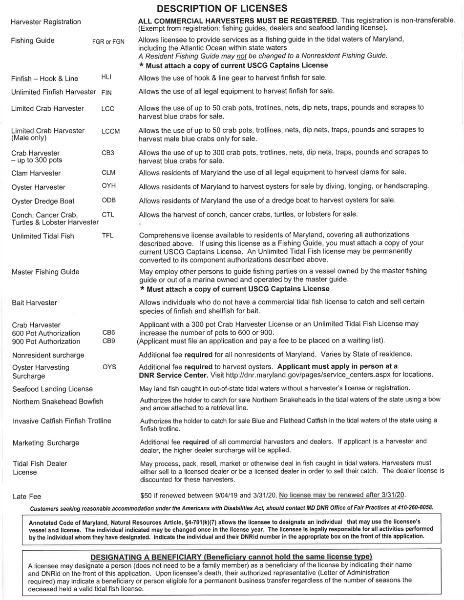 DNR Form C-1 Commercial Tidal Fish License Application - Maryland, Page 2