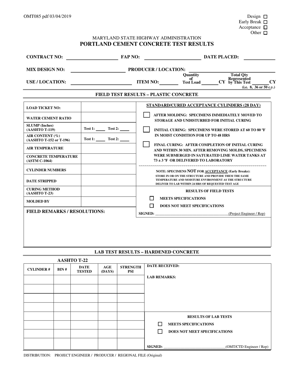 Form OMT085 Download Fillable PDF or Fill Online Portland Cement