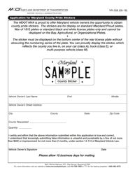Form VR-308 Application for Maryland County Pride Stickers - Maryland
