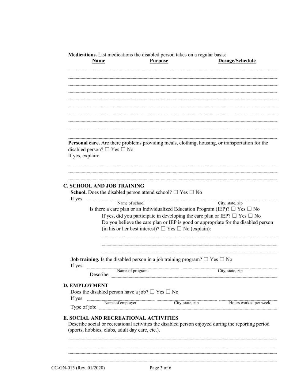 Form CC-GN-013 Annual Report of Guardian of Disabled Person - Maryland, Page 3