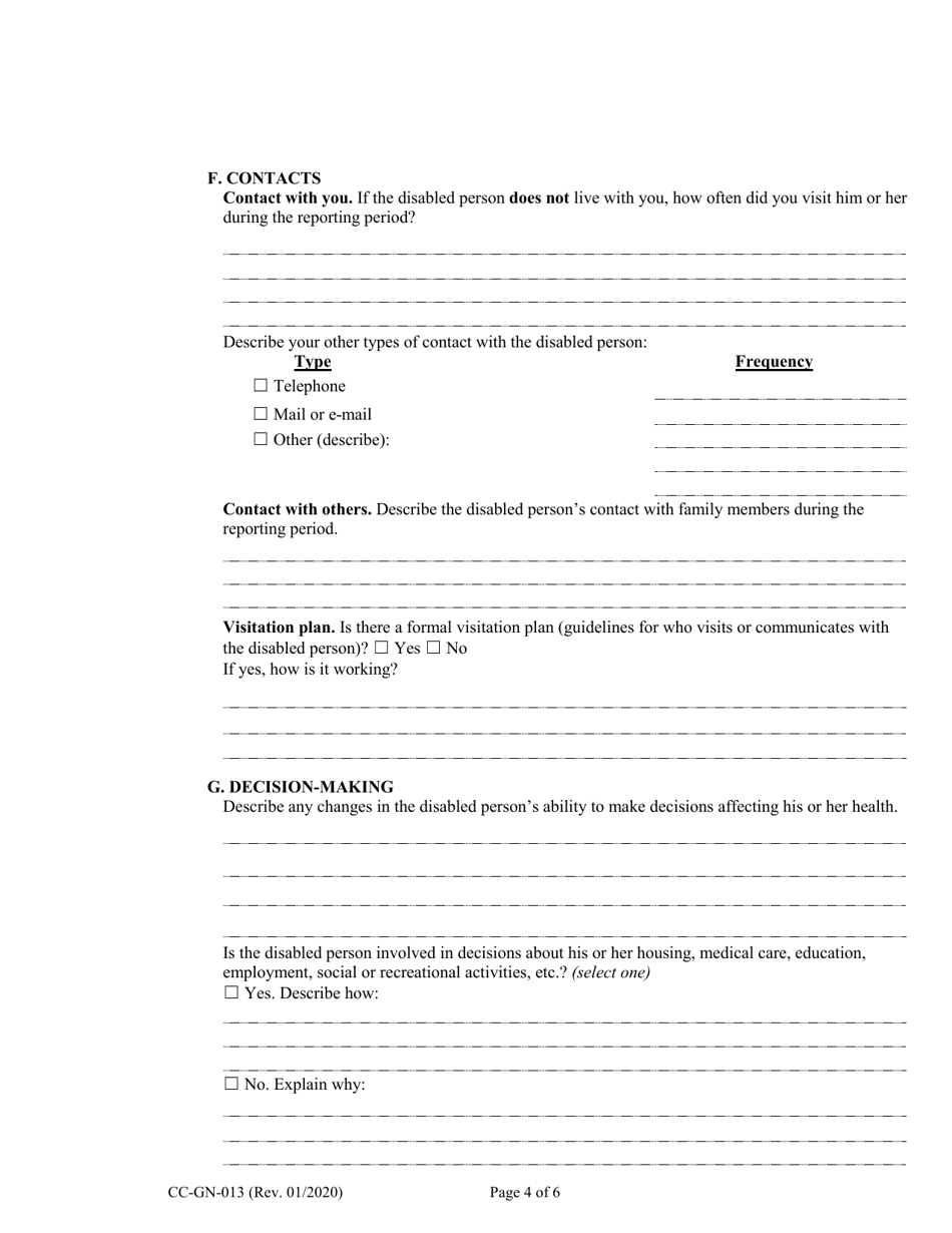 Form CC-GN-013 Annual Report of Guardian of Disabled Person - Maryland, Page 4