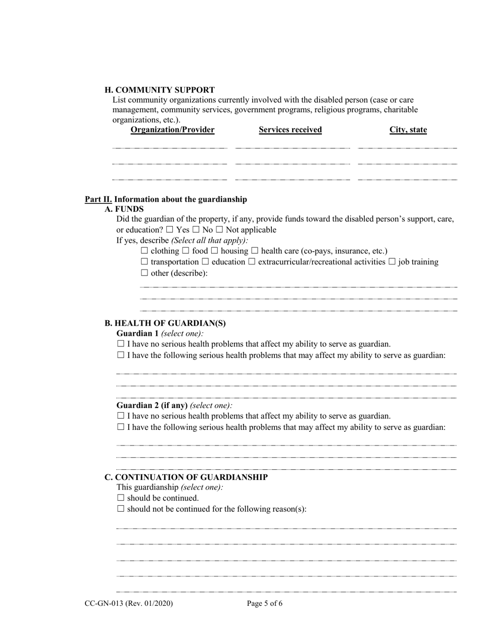 Form CC-GN-013 Annual Report of Guardian of Disabled Person - Maryland, Page 5