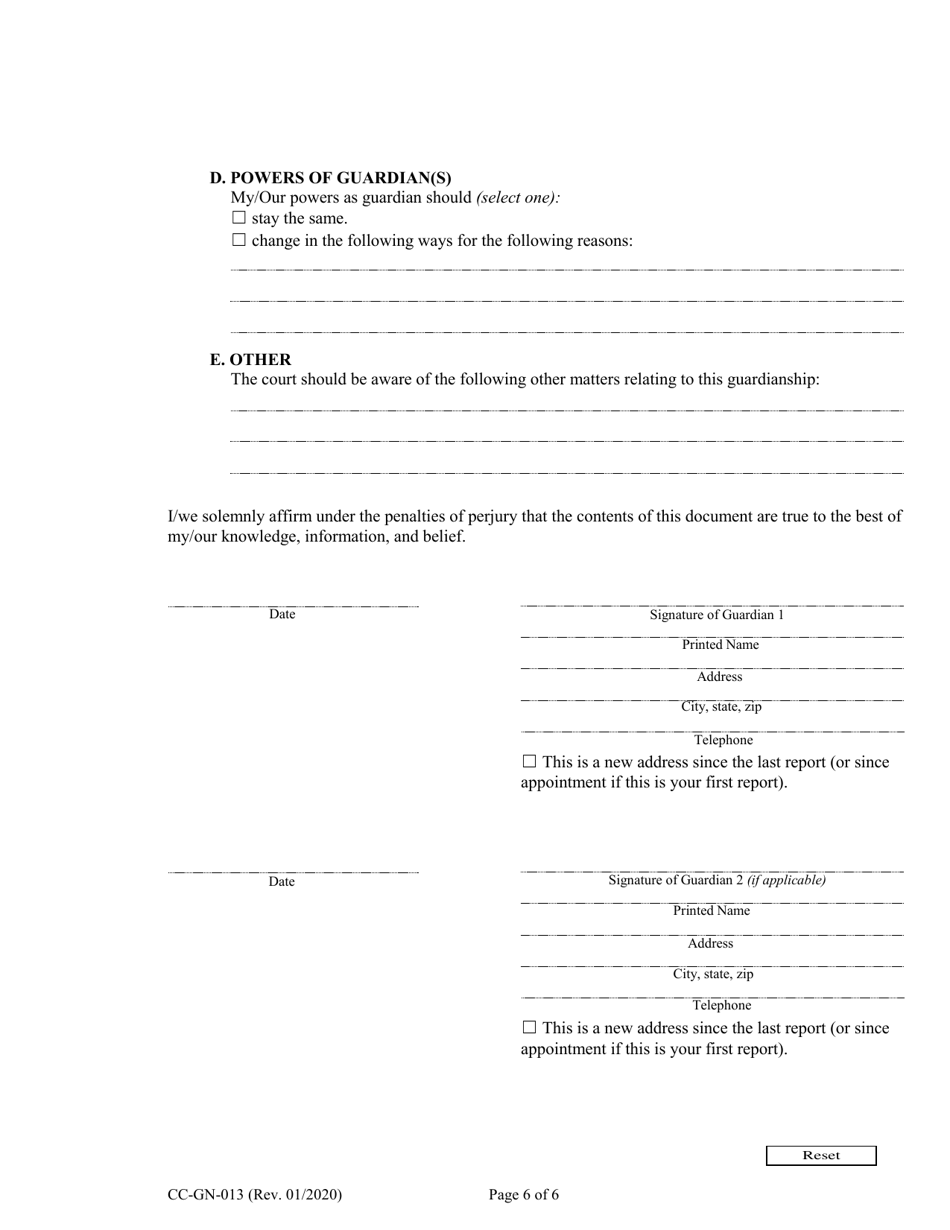 Form CC-GN-013 Annual Report of Guardian of Disabled Person - Maryland, Page 6