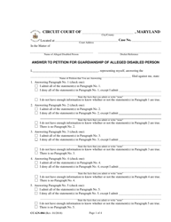 Form CC-GN-004 Answer to Petition for Guardianship of Alleged Disabled Person - Maryland