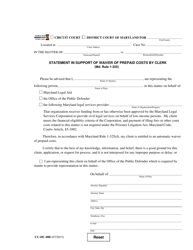 Document preview: Form CC-DC-088 Statement in Support of Waiver of Prepaid Costs by Clerk - Maryland
