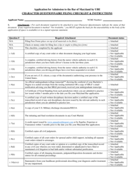 Document preview: Application for Admission to the Bar of Maryland by Ube Character Questionnaire Filing Checklist & Instructions - Maryland