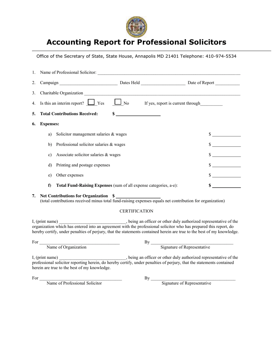Accounting Report for Professional Solicitors - Maryland, Page 3