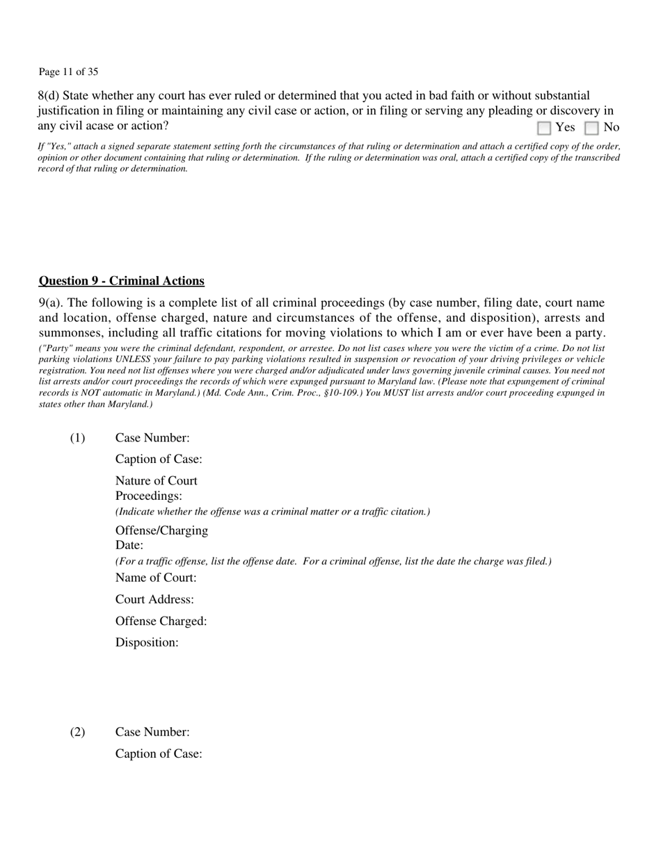 Application for Admission to the Bar of Maryland by Uniform Bar - Maryland, Page 13