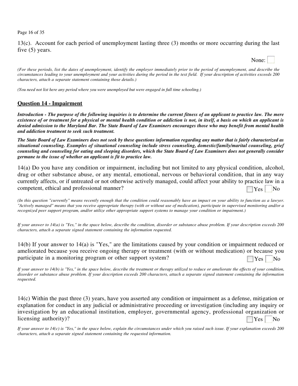 Application for Admission to the Bar of Maryland by Uniform Bar - Maryland, Page 18
