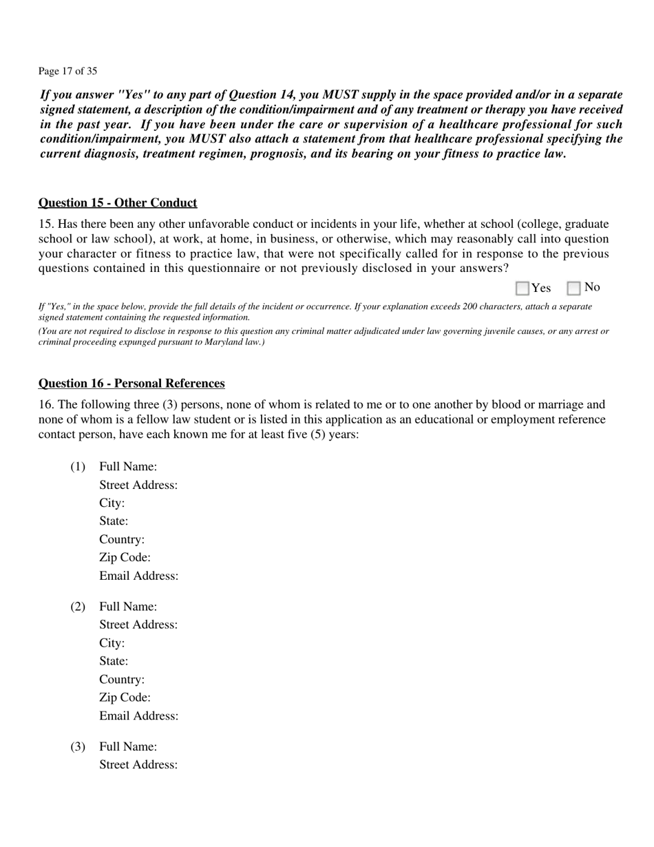 Application for Admission to the Bar of Maryland by Uniform Bar - Maryland, Page 19