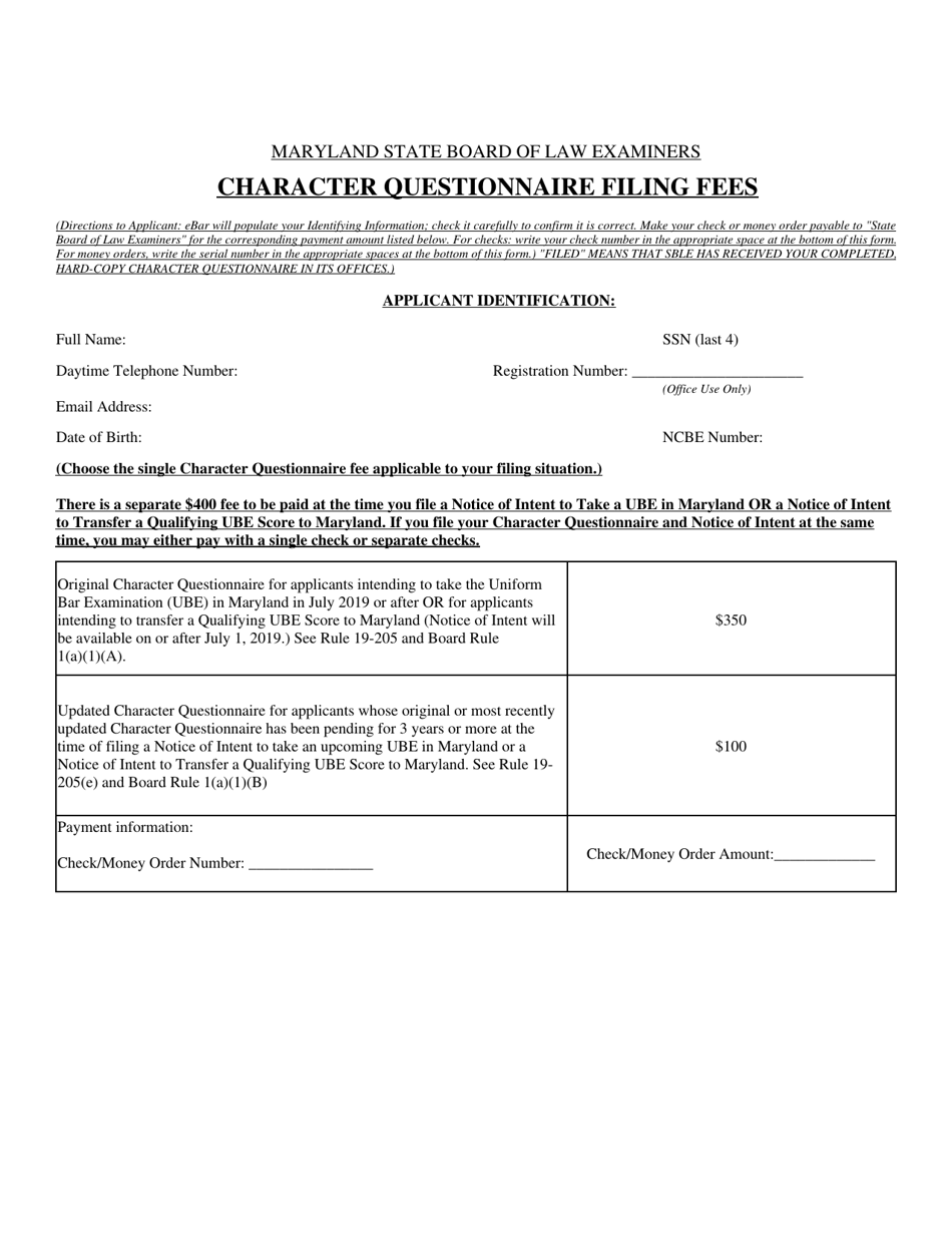 Application for Admission to the Bar of Maryland by Uniform Bar - Maryland, Page 1