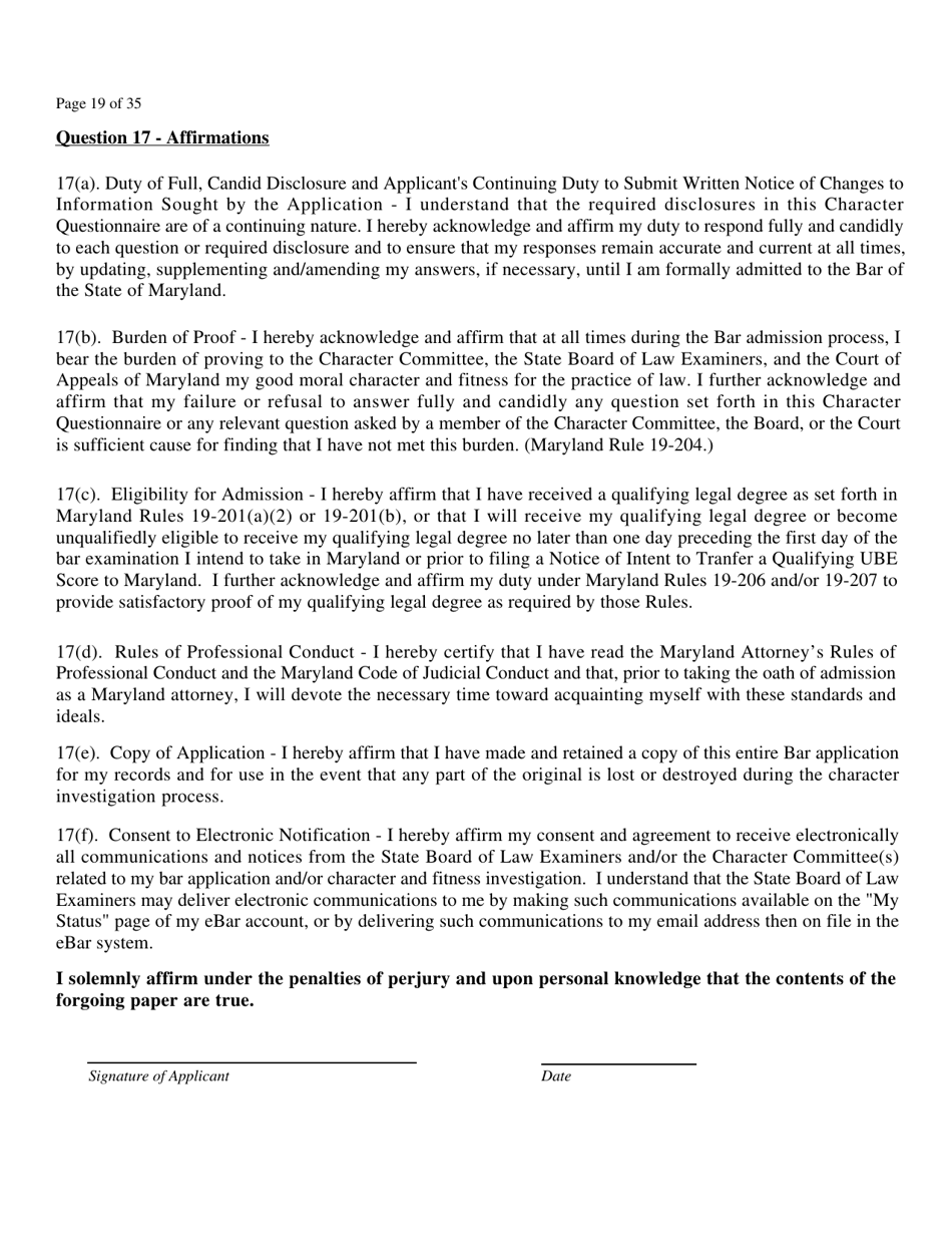 Application for Admission to the Bar of Maryland by Uniform Bar - Maryland, Page 21