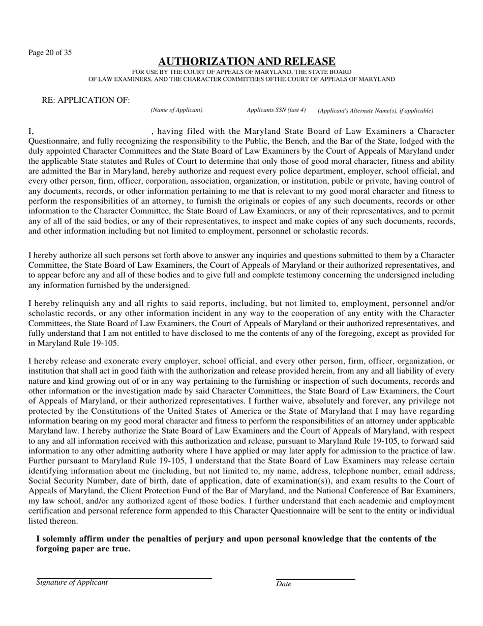 Application for Admission to the Bar of Maryland by Uniform Bar - Maryland, Page 22