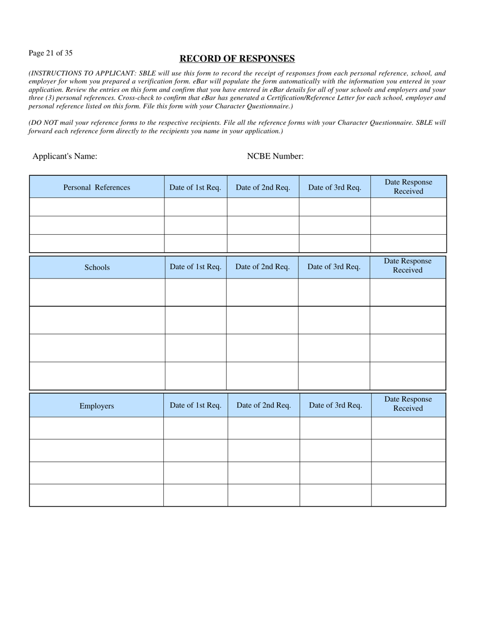 Application for Admission to the Bar of Maryland by Uniform Bar - Maryland, Page 23