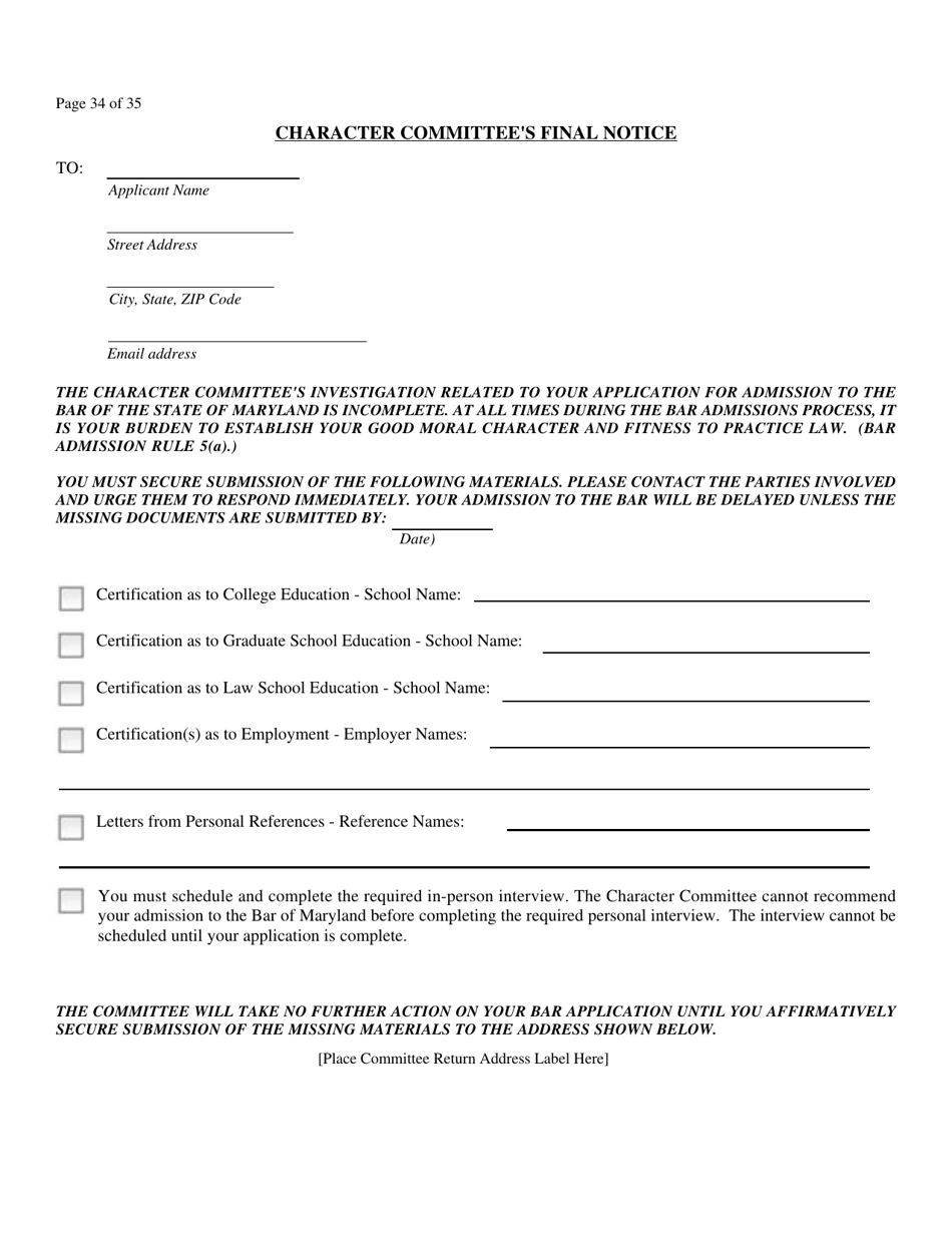 Application for Admission to the Bar of Maryland by Uniform Bar - Maryland, Page 29