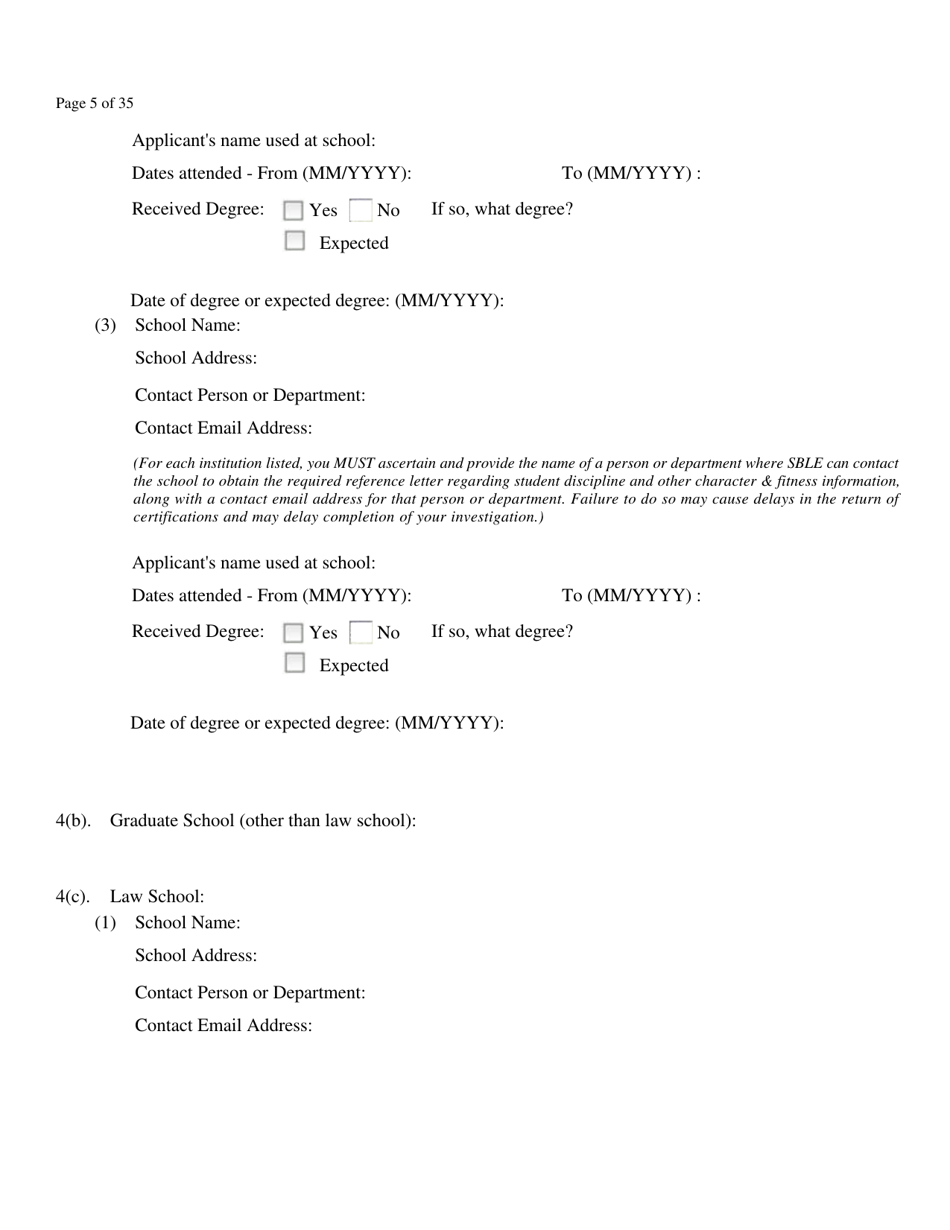 Application for Admission to the Bar of Maryland by Uniform Bar - Maryland, Page 7