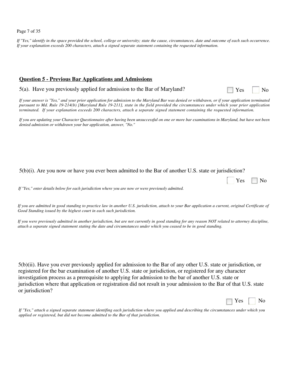 Application for Admission to the Bar of Maryland by Uniform Bar - Maryland, Page 9